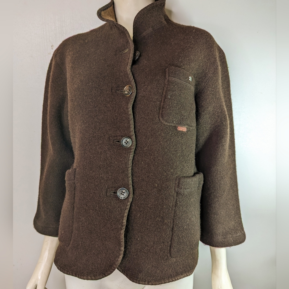 Mademoiselle Non Nin Wool Jacket Brown Japan Button Down Pockets Petite Small - Picture 1 of 12